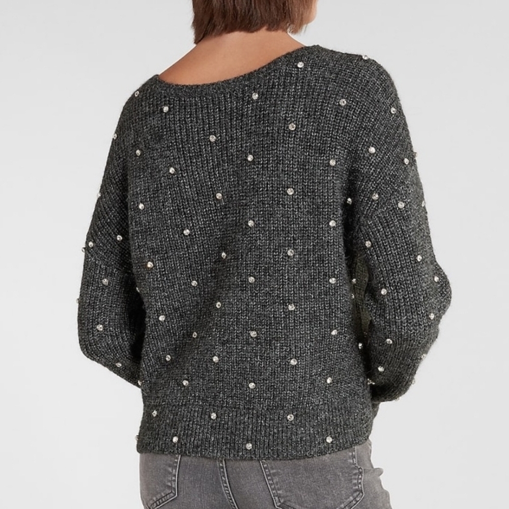 Express Embellished Rhinestone Twist Reversible Sweater - Picture 2 of 8